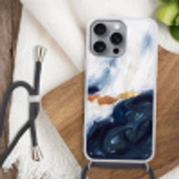 Abstract - Acryl - Blauw - Goud - Elegant Hoesje iPhone 16 Pro Max met koord klein -sfeer4