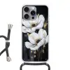 Bloemen - Wit - Abstract Hoesje iPhone 16 Pro Max met koord klein -3d