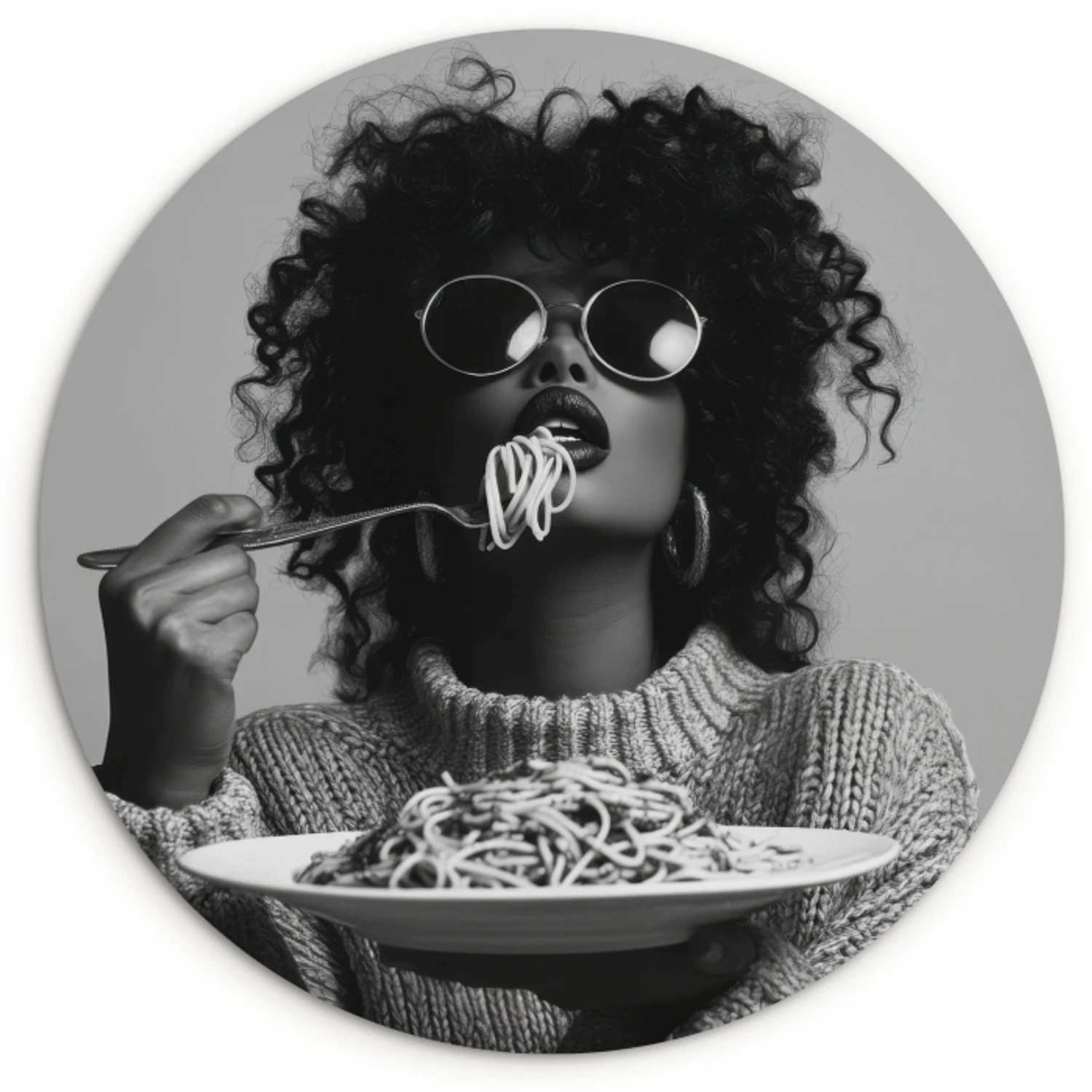 Vrouw - Pasta - Zwart - Wit Wandcirkel plexiglas klein -3d