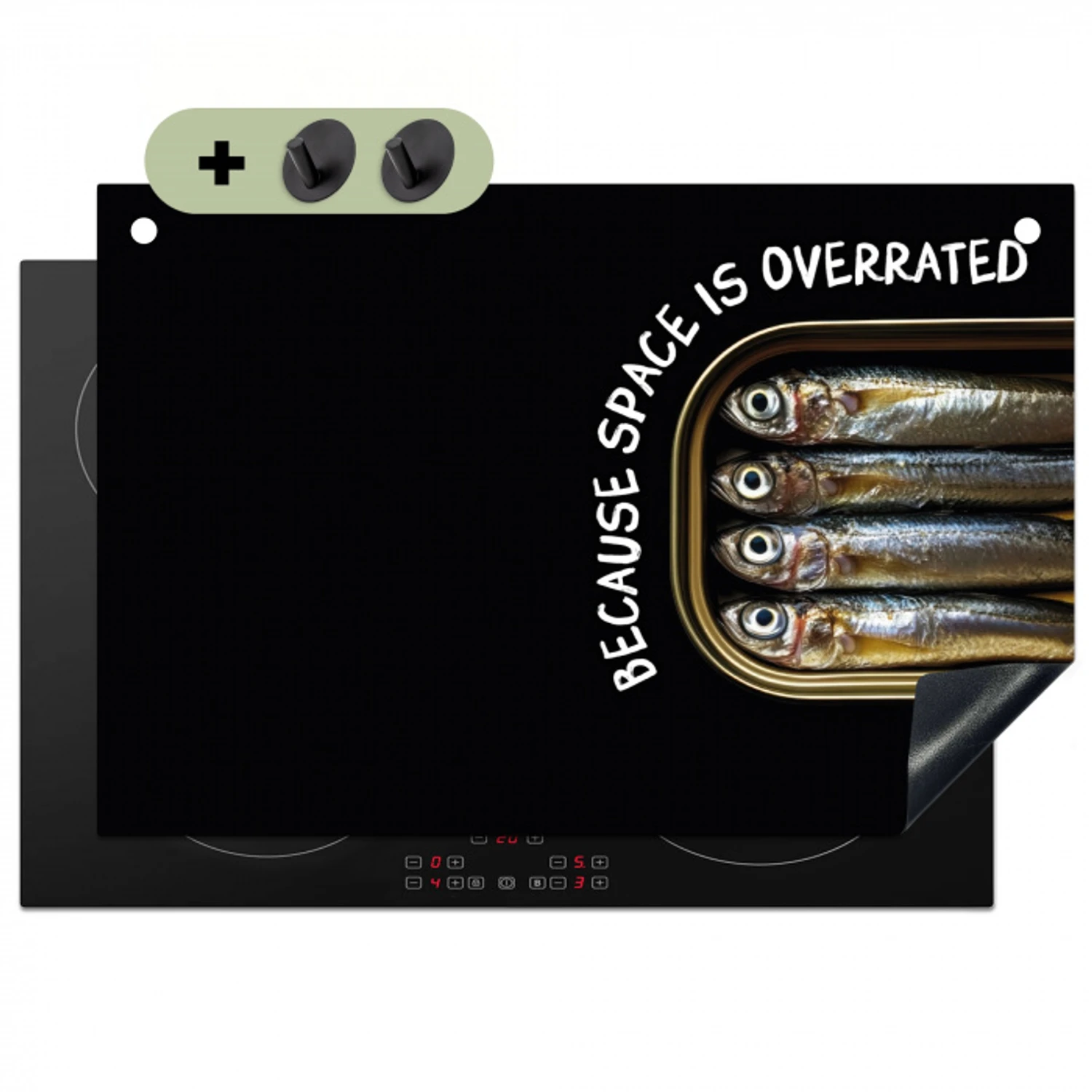 Sardines - Tekst - Vis - Blik Inductie beschemer met haakjes klein -3d
