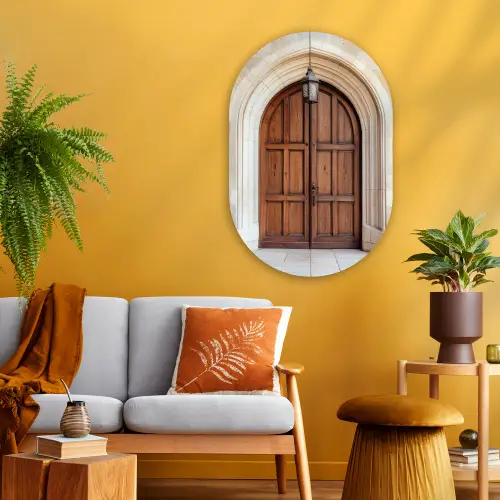 Houten - Deur - Lantaarn Wandcirkel Ovaal Glas middel -sfeer4