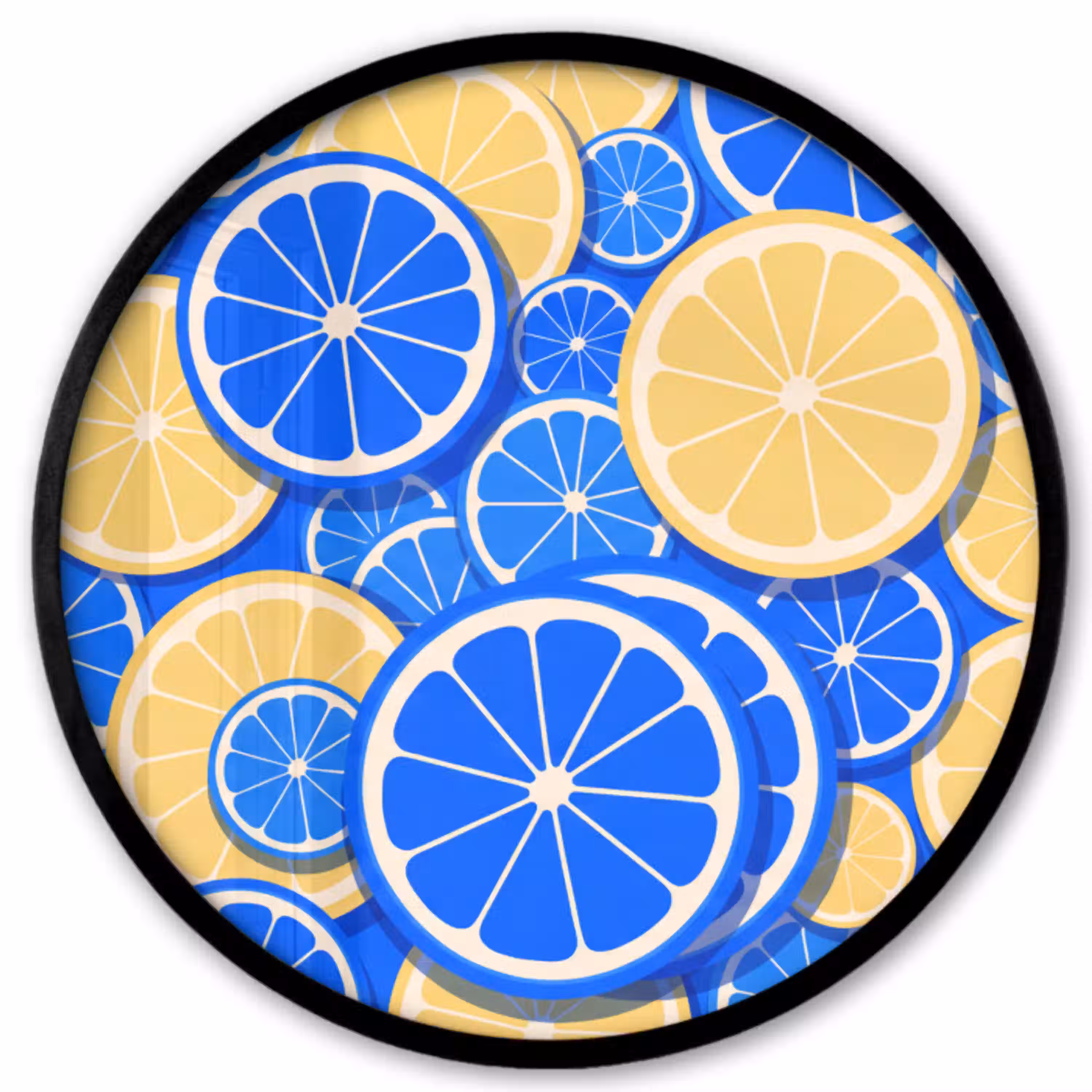 Fruit - Schijven - Patroon - Modern - Blauw - Geel Fotolijst rond zonder passe partout klein -3d