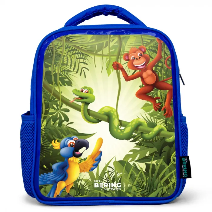 Dieren in de jungle Kinderrugzak - Blauw middel -3d