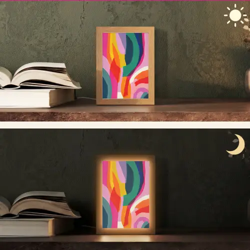 Vormen - Golvend - Abstract - Felroze Light Box met kabel (Tafellamp) klein -sfeer3