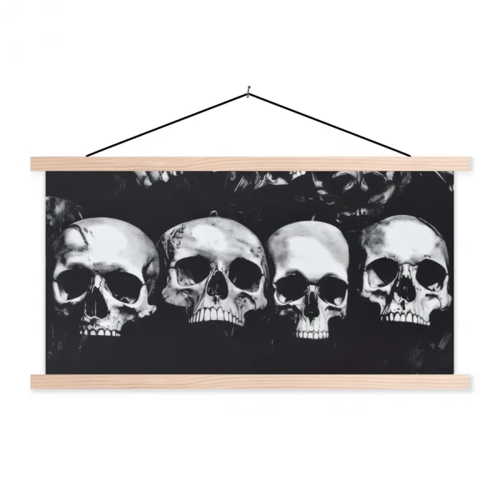 Schedels - Zwart - Contrast textielposter latten blank klein -3d