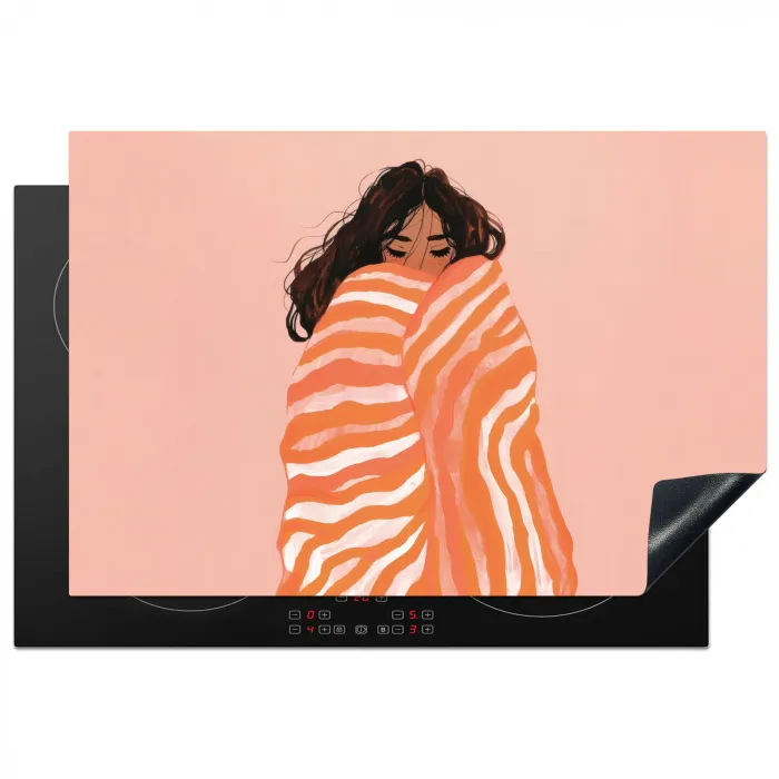 Meisje - Deken - Gestreept - Oranje Inductie beschermer vinyl 3mm klein -3d