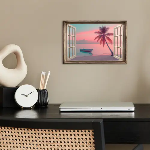 Doorkijk - Strand - Palmboom - Tropisch poster papier klein -sfeer1