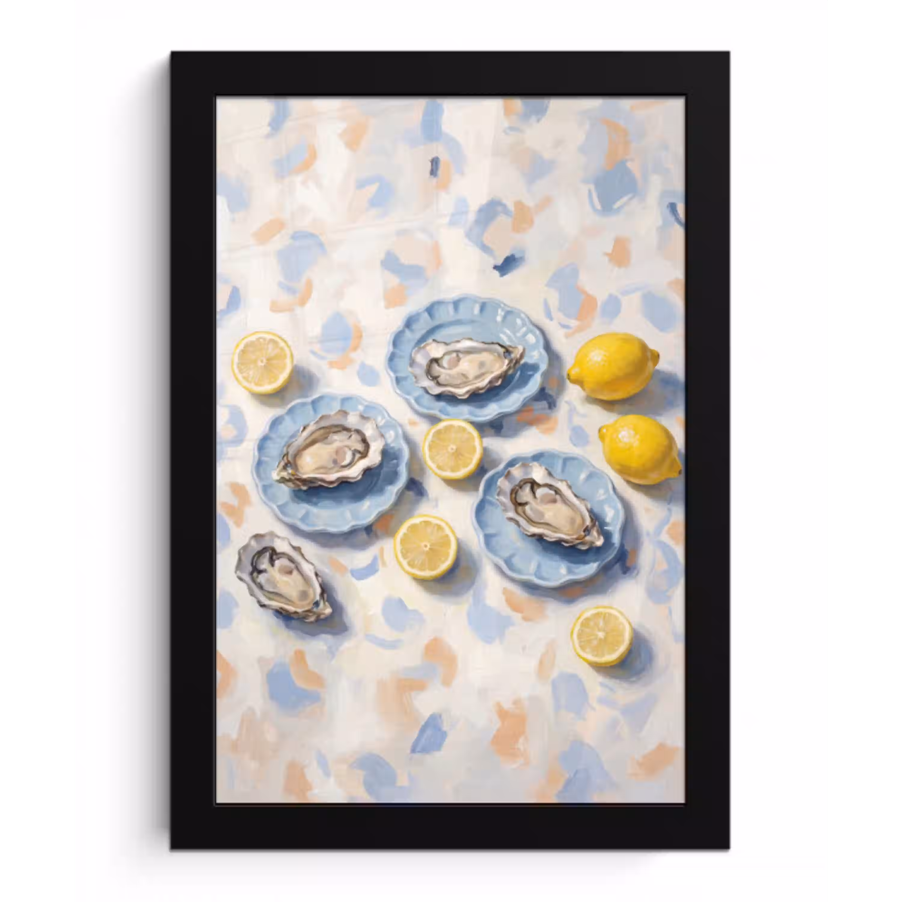 Eten - Oesters - Citroenen - Modern - Geel fotolijst zwart zonder passe partout klein -3d