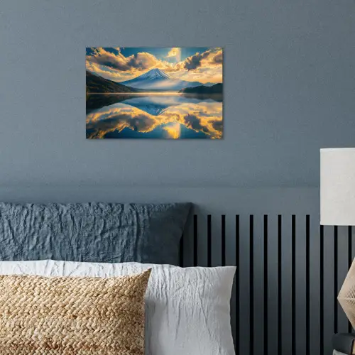 Berg - Rivier - Zonsondergang poster papier klein -sfeer2