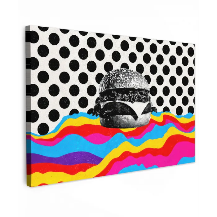 Hamburger - Stippen - Golven - Kleuren canvas 2cm klein -z3d