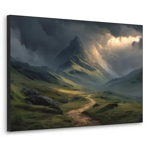 Bergen - Kronkelpad - Groen - Wolken Textielframe zwart klein -3d