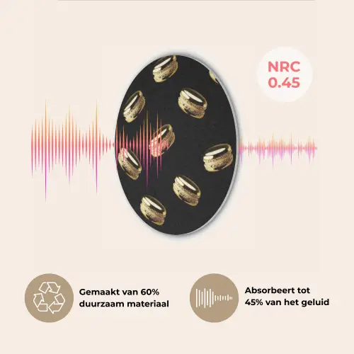 Macarons - Patroon - Goud - Zwart Akoestische PET Vilt - Rond klein -USP_NL