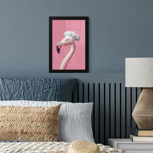Flamingo - Roze - Koksmuts - Vogel fotolijst zwart zonder passe partout klein -sfeer3