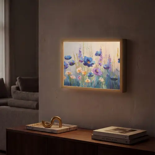 Zomers - Wilde bloemen - Penseelstreken Light Box met batterij (Wandlamp) middel -sfeer1