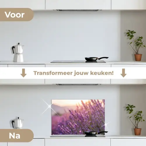 Lavendel - Paars - Zonlicht keuken achterwand spatscherm klein -voor_na_NL