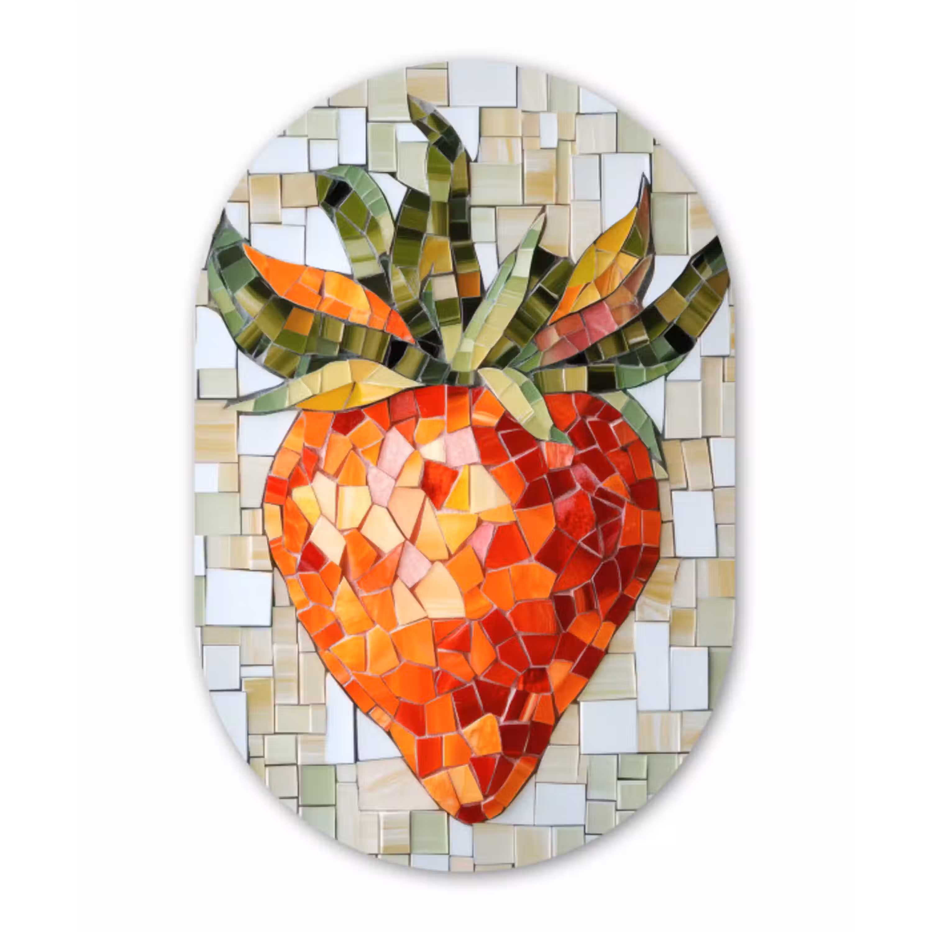 Aardbei - Rood - Mozaïek - Fruit Wandcirkel Ovaal Glas middel -3d