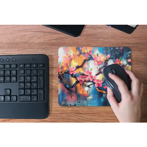 Bloemen - Tak - Artistiek - Roze muismat rubber klein -toetsenbord