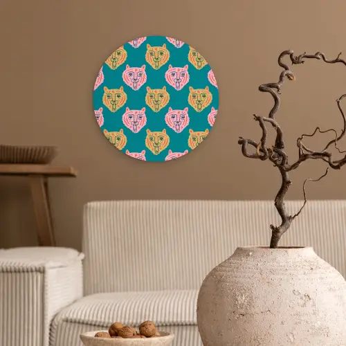 Kattengezichten - Sterren - Turquoise Wandcirkel plexiglas klein 852 -sfeer1