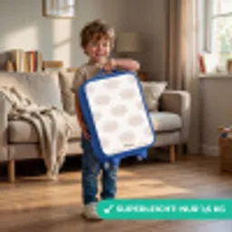 Vrolijke wolkjes met gezichtjes op crèmekleurige achtergrond Kinderkoffer - Blauw klein -sfeer2_DE