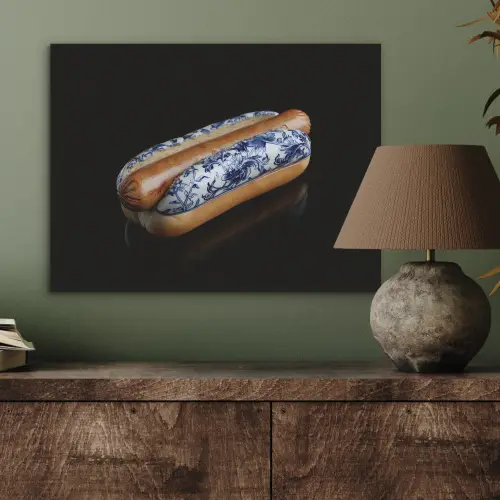 Hotdog - Porselein - Delfts blauw - Eten PET vilt klein -sfeer2