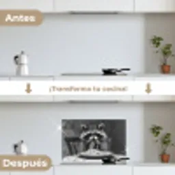 Wasbeer - Cute - Pasta - Tafelkleed - Zwart - Wit keuken achterwand spatscherm klein -voor_na_ES
