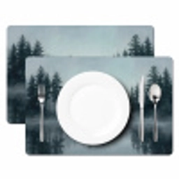 Bos - Meer - Mist - Natuur - Grijs Placemat vinyl groot -zzsfeer2_Kitchenyeah-website