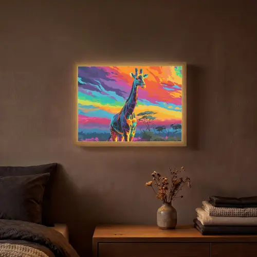 Giraffe - Savanna - Lucht - Gekleurd Light Box met batterij (Wandlamp) middel -sfeer4
