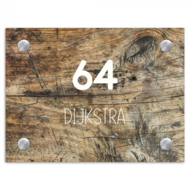 Verweerd hout - Modern Naambord Rechthoek middel -3d