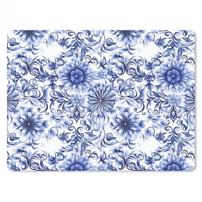 Bloemen - Blauw - Patroon - Wit muismat rubber klein 262 -3d