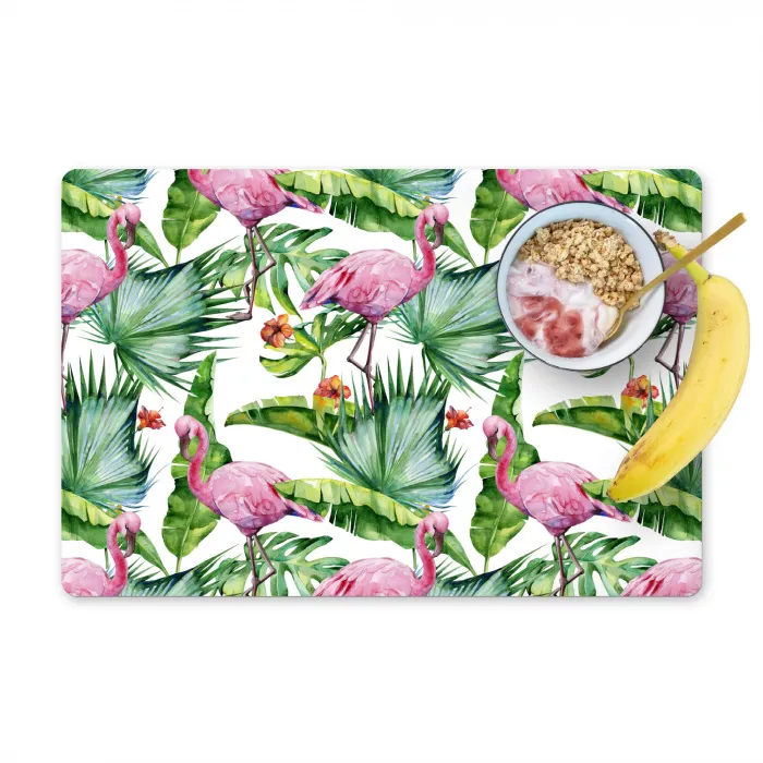 Bladeren - Flamingo - Bloemen - Jungle Placemat vinyl groot -zzzproduct_Kitchenyeah-website