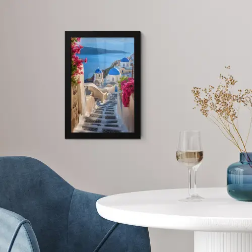 Santorini - Bloemen - Griekenland fotolijst zwart zonder passe partout klein -sfeer4