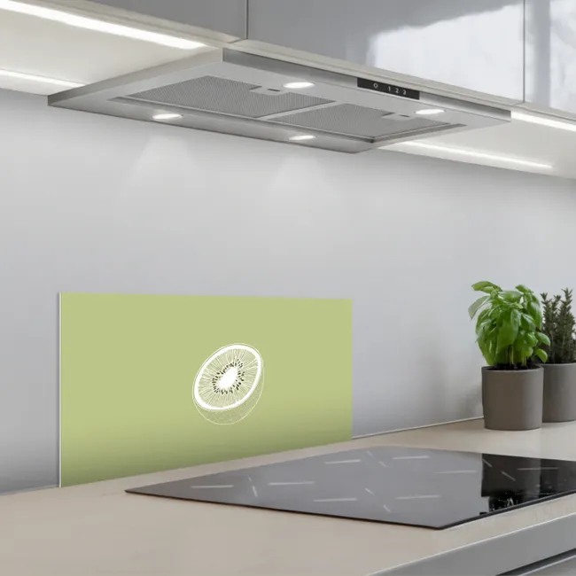 Kiwi - Lijntekening - Minimalistisch - Groen keuken achterwand spatscherm klein -3d_schuin