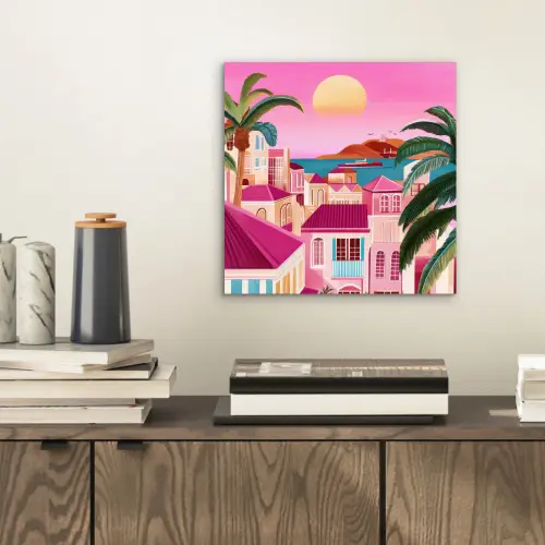 Stad - Roze - Palmbomen aluminium wit klein -sfeer1