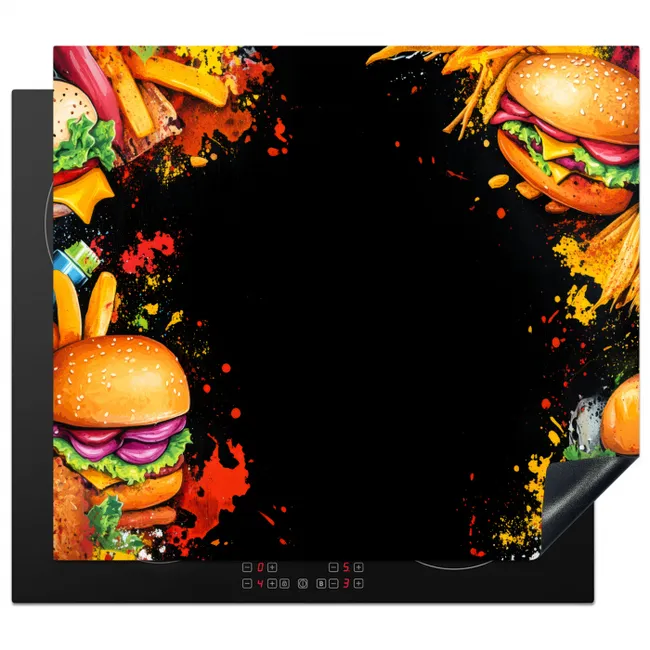 Fastfood - Graffiti - Hamburger - Eten - Modern Inductie beschermer vinyl 3mm middel -3d