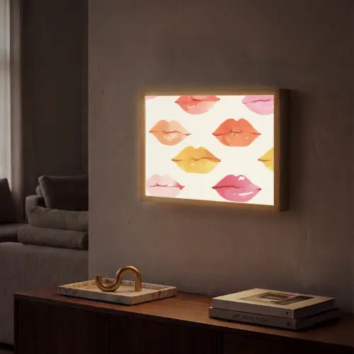 Lippen - Kleurrijk - Glanzend Light Box met batterij (Wandlamp) middel -sfeer1