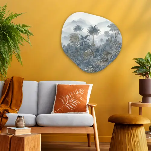 Jungle - Landschap - Blauw Wandcirkel Organisch Aluminium middel -sfeer4