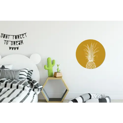 Lijnillustratie - Ananas - Bladkroon - Okergeel Wandcirkel aluminium klein -kinderkamer