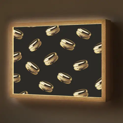 Macarons - Patroon - Goud - Zwart Light Box met batterij (Wandlamp) middel -z3d_website