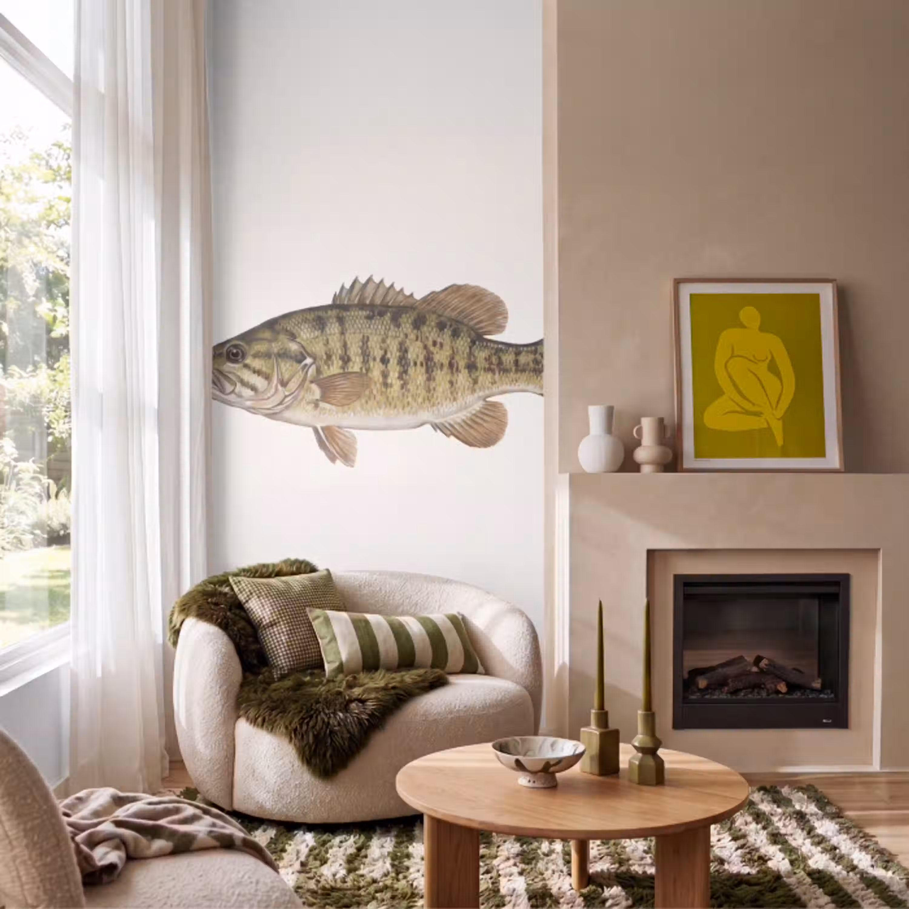 Vissen - Natuur - Vintage Behang Vlies klein -sfeer2