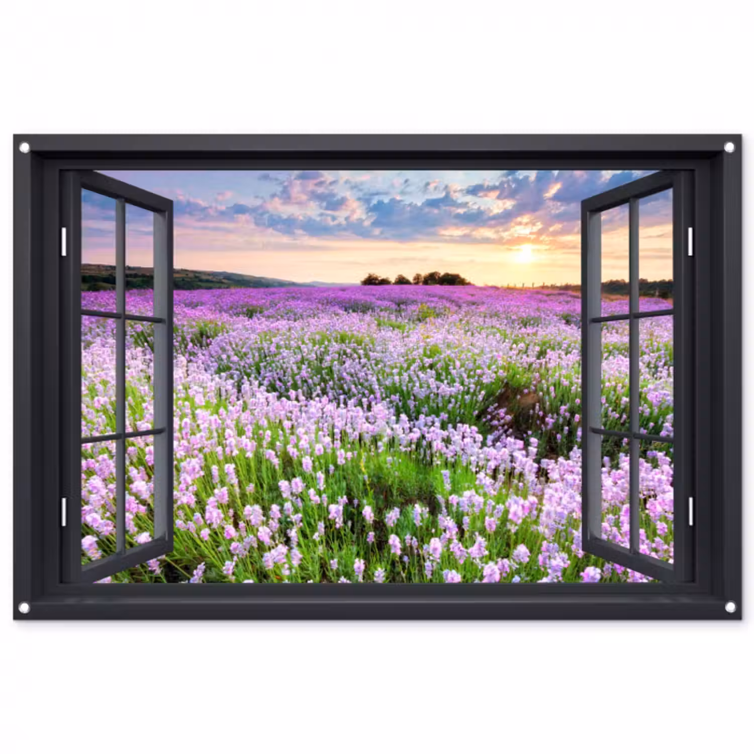 Tuinposter - Uitzicht op Lavendelveld bij Zonsondergang