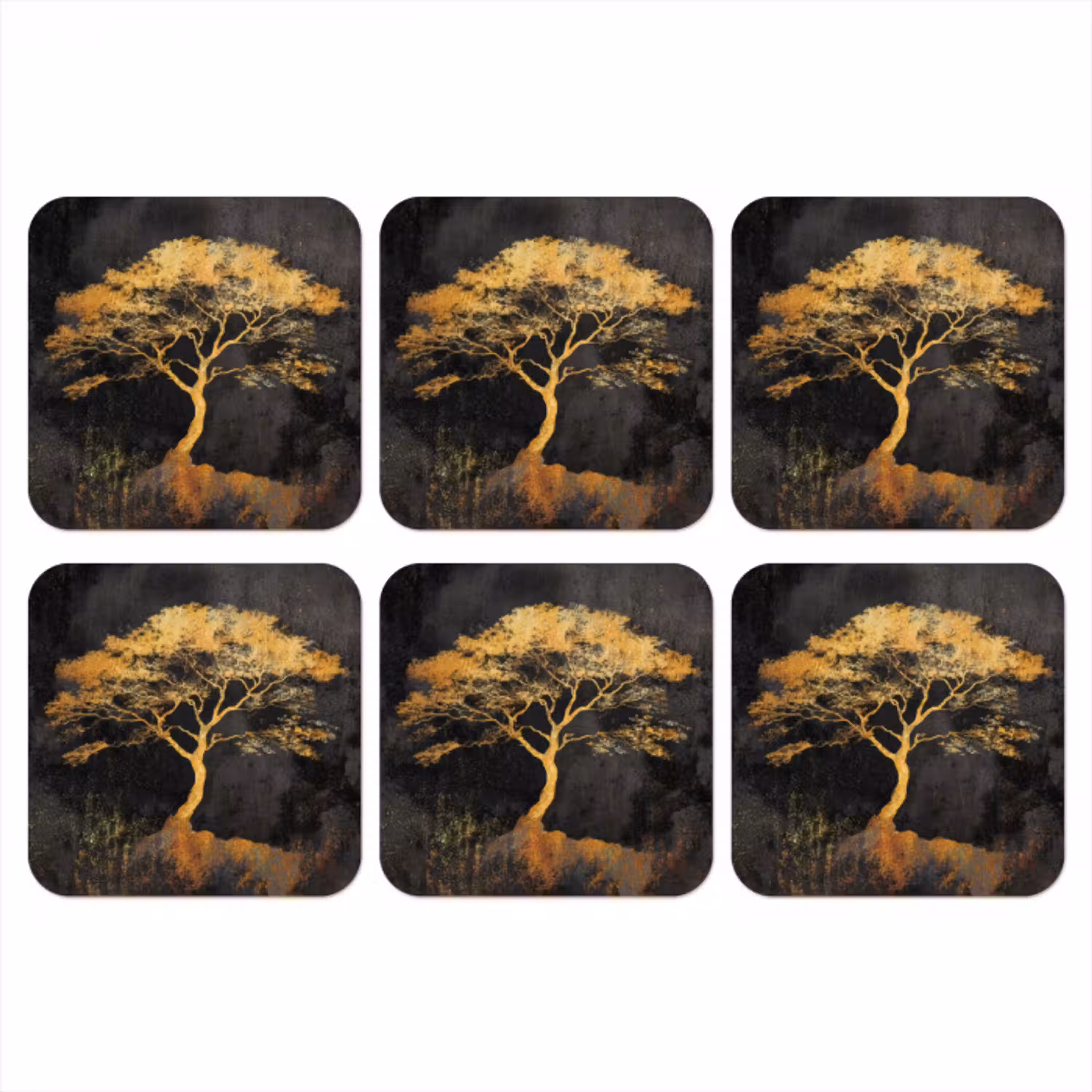 Boom - Schilderij - Goud - Abstract onderzetter kurk middel -3d
