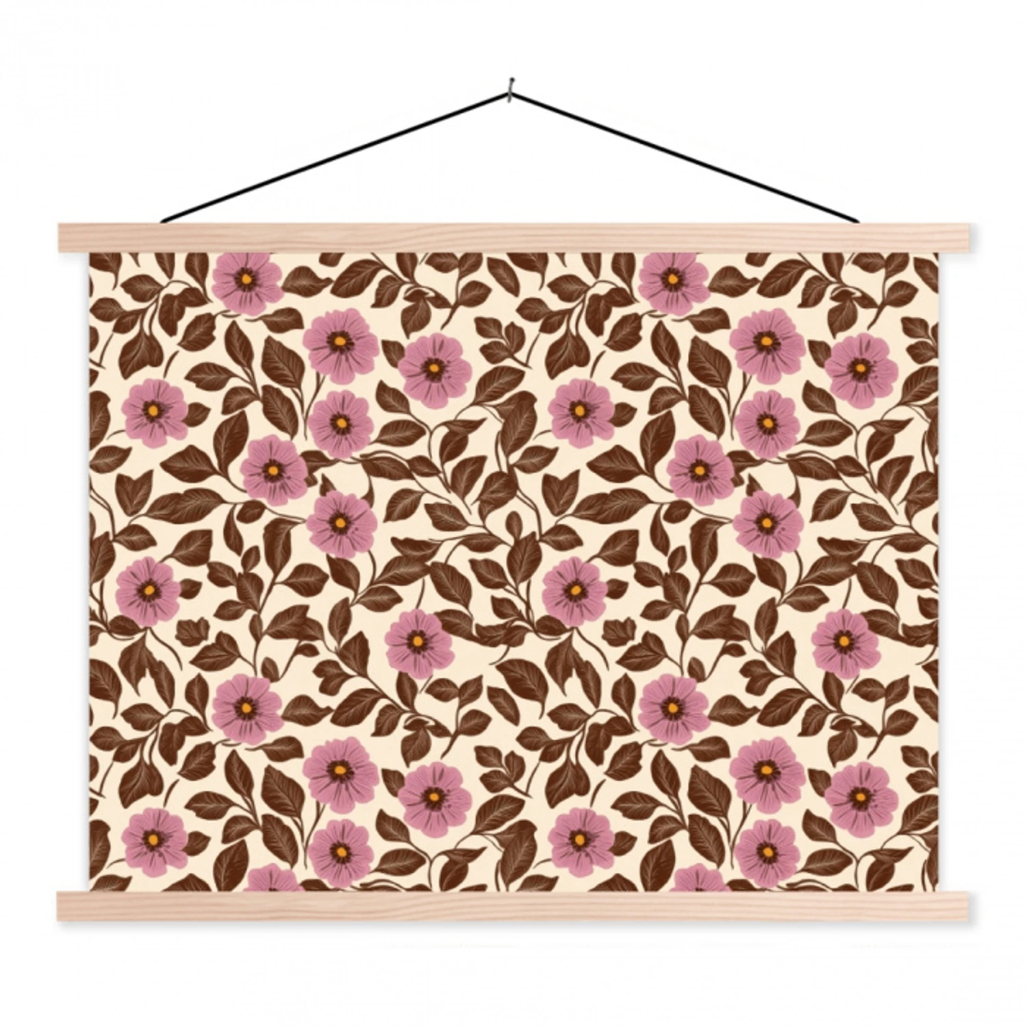 Bloemen - Bladeren - Kleurrijk textielposter latten blank klein 122 -3d