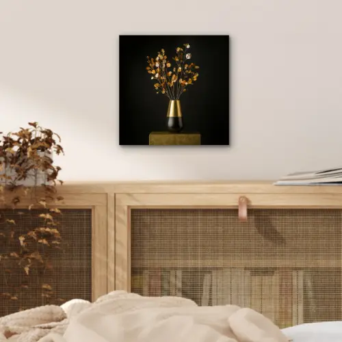Goudbruine - Bladeren - Vaas - Herfstachtig aluminium wit klein -sfeer3