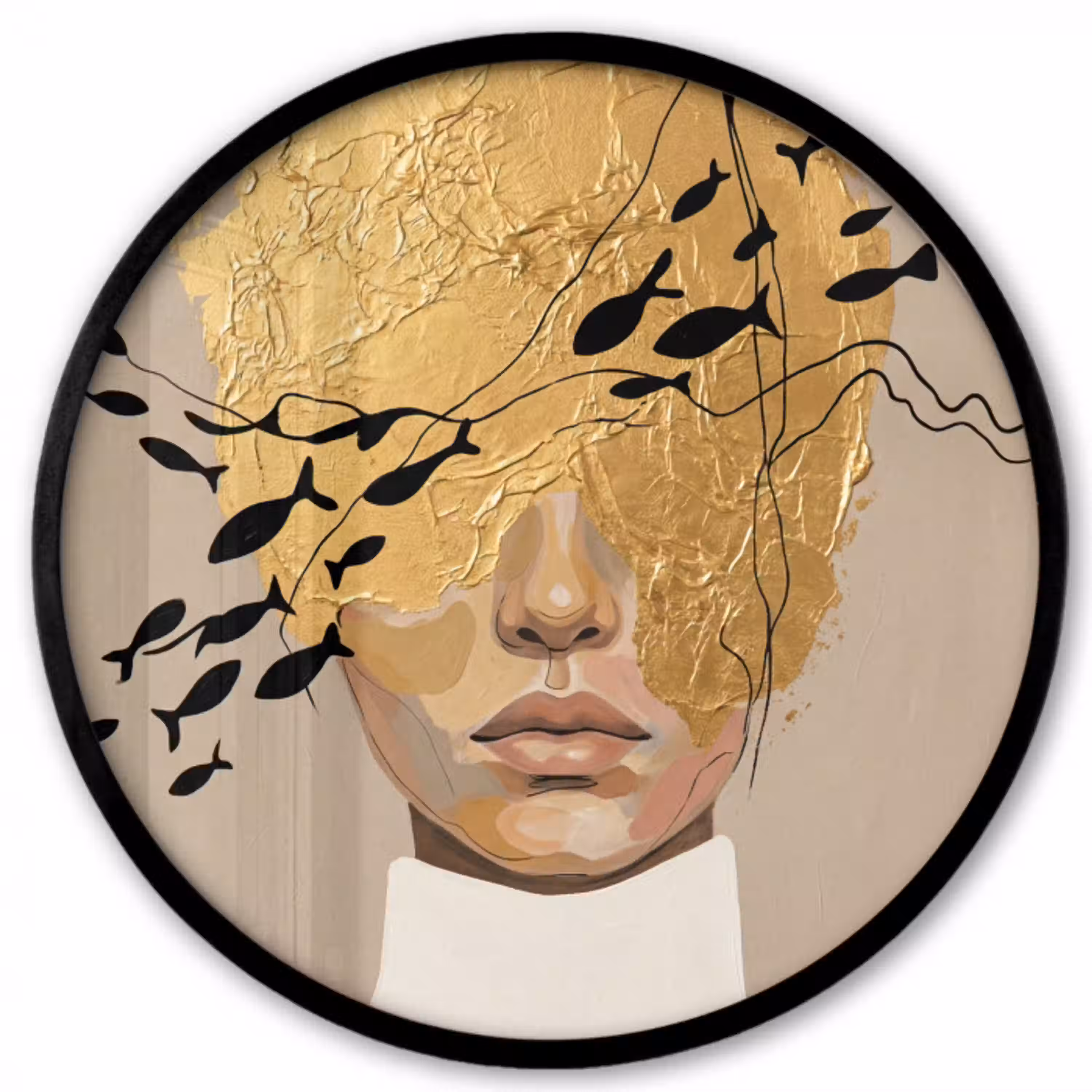 Modern - Vrouw - Goud Fotolijst rond zonder passe partout klein -3d
