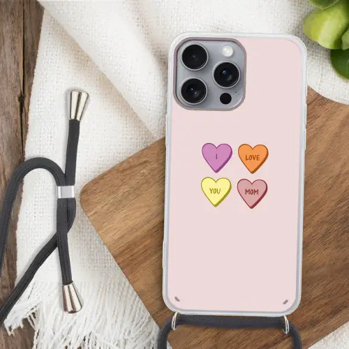 Hartjes - Pastel - Liefde - Moeder Hoesje iPhone 16 Pro Max met koord klein -sfeer4