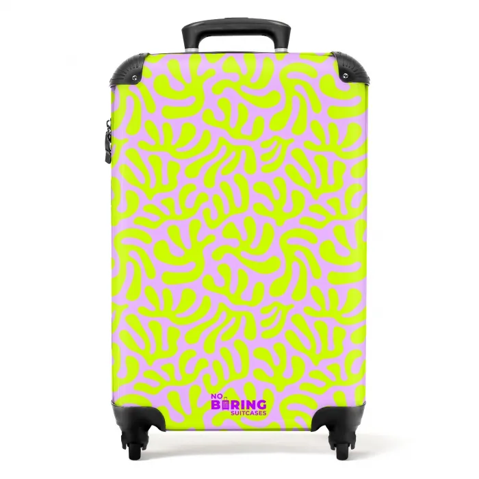 Neon bladeren op lichtroze achtergrond NBS - Handbagage koffer - Kinderen Unisex middel -productfoto_recht