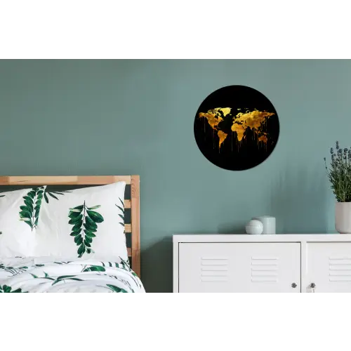 Wereldkaart - Goud - Druipen - Zwart Wandcirkel aluminium klein -slaapkamer