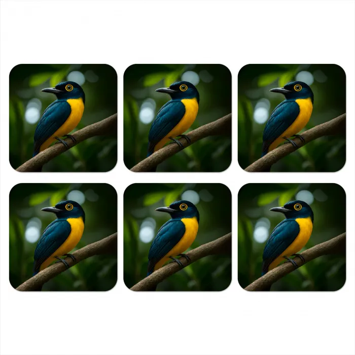Vogel - Tak - Geel - Bladeren onderzetter kurk middel -3d