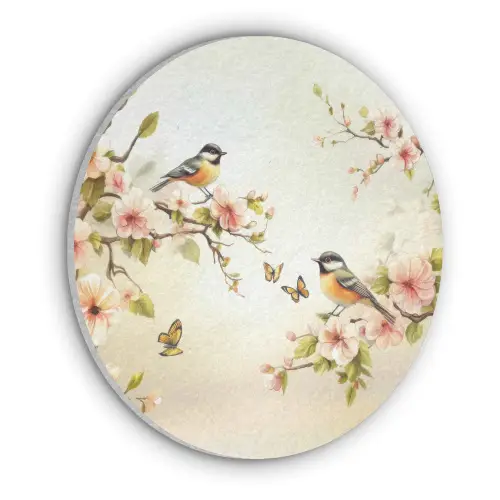Takken - Bloemen - Vogeltjes - Roze Akoestische PET Vilt - Rond klein -3d