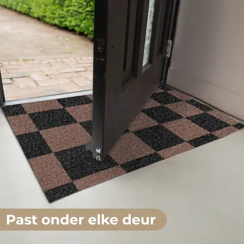 Schaakbord print - Bruin - Zwart - Blokjes Deurmat klein -USP_NL